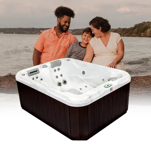 south seas spas lifestyle picture with hot tub model on it